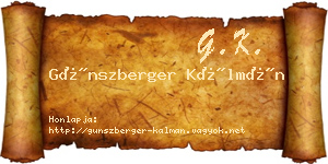 Günszberger Kálmán névjegykártya